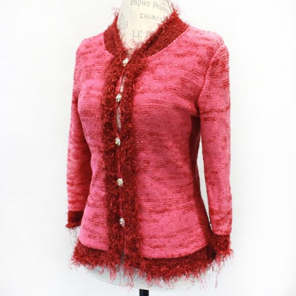 Knittline Jackets & Blazers - Knittline Vtg 80's 90's Couture Style Blazer Cardigan Crystal Button Fringe M